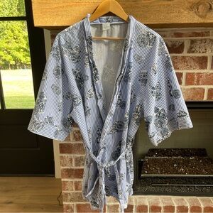 Blue and White ginger jar pattern striped kimono style robe from 8 Oak Lane